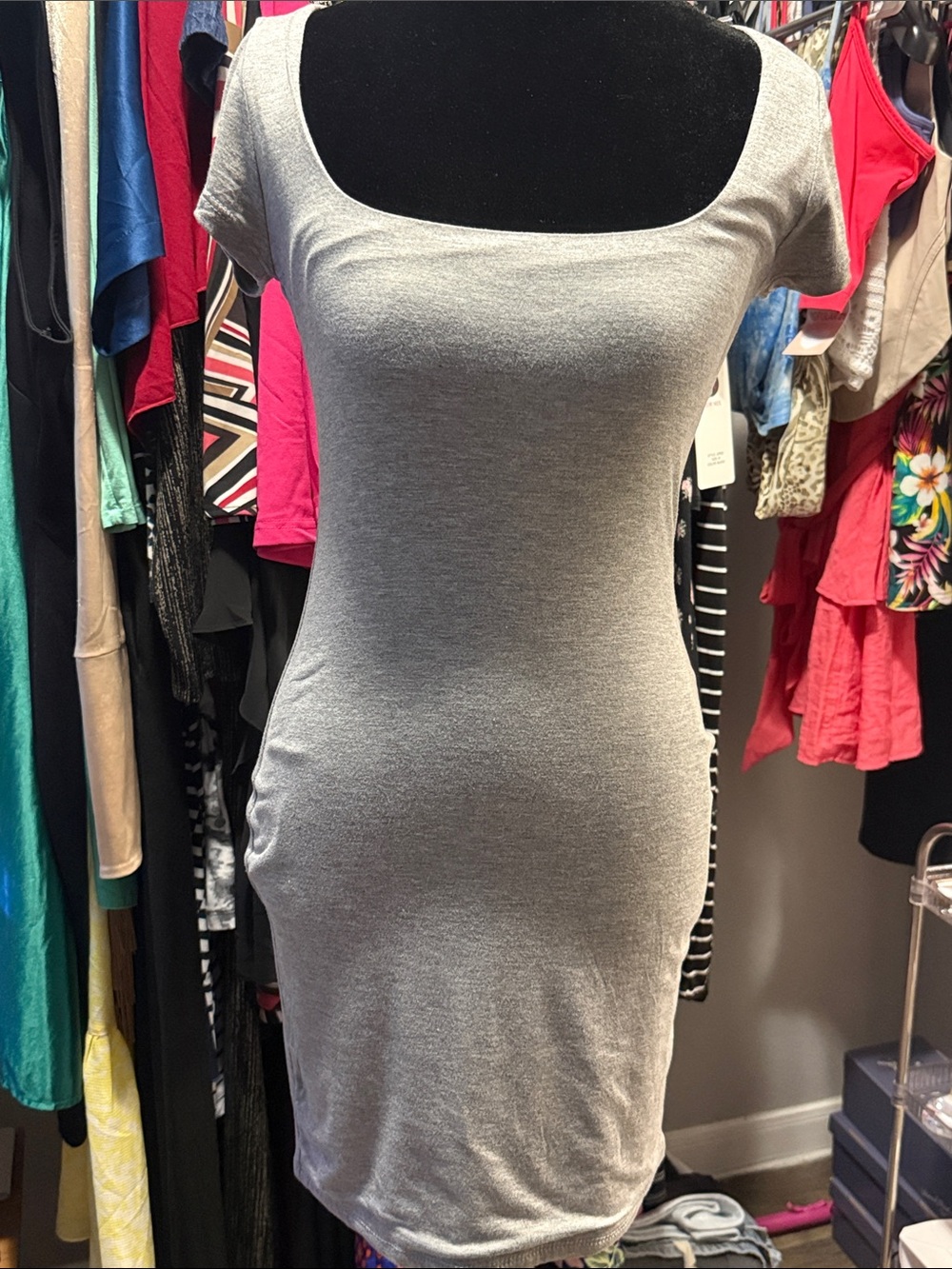 Heart & Hips Grey Scoop Neck Bodycon Mini Dress